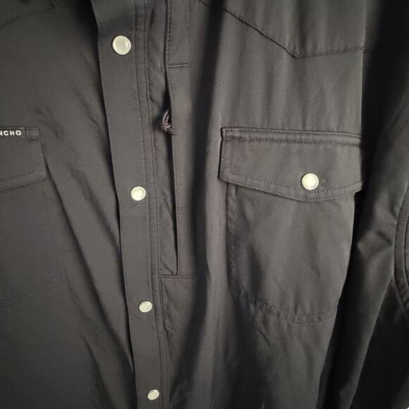 Poncho Shirt Mens 2XL Black Regular Fit Pearl Snap Western Short Sleeve Stretch - Picture 3 of 6